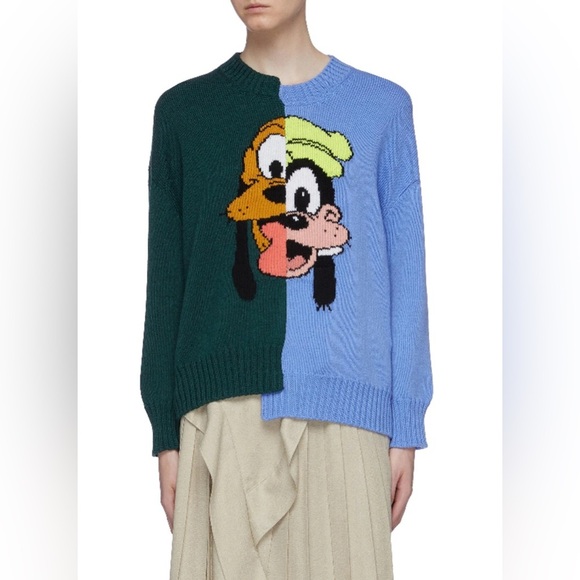 RARE Monse X Disney Pluto & Goofy Asymmetrical Staggered Wool‎ Sweater Women’s M - Picture 1 of 10